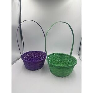 Easter Baskets Purple And Green Lot Of 2 13.5" X 7.5"